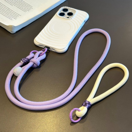 Phone Necklace ECO – 115 cm Braided Purple/Beige Cord with Pearl