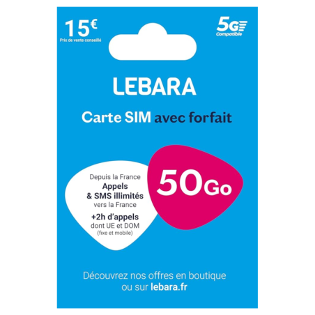 Carte SIM Prépayée Lebara Mobile illimité +50