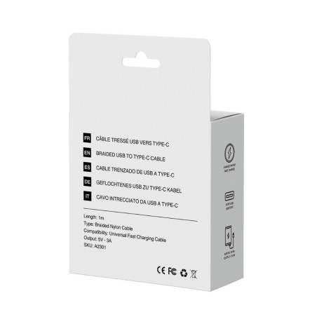Cable Mayline USB to USB-C 3A – braided nylon 1m