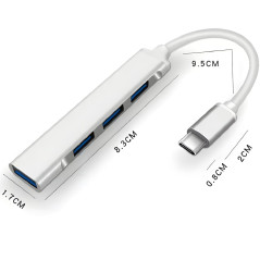 Hub USB-C 4-en-1 ECO – 1 USB 3.0 + 3 USB 2.0 Gris