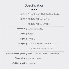 Adaptateur hub Orico AH-13 USB-C vers USB 3.0 | Smarty