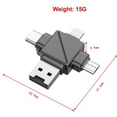 Lecteur de carte 4-en-1 XSSIVE XSS-OT23 – USB, USB-C, Lightning