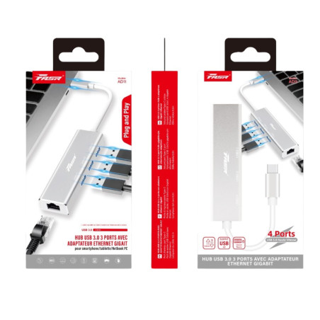 Adaptateur multiport FASR AD11 – Type-C vers USB 3.0 / Ethernet Gigabit