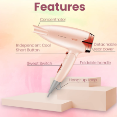 VGR V428 Foldable Hair Dryer 1200/1600W Pink