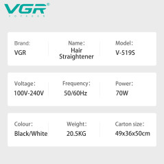 Fer à lisser VGR V519S 70 W noir | Smarty