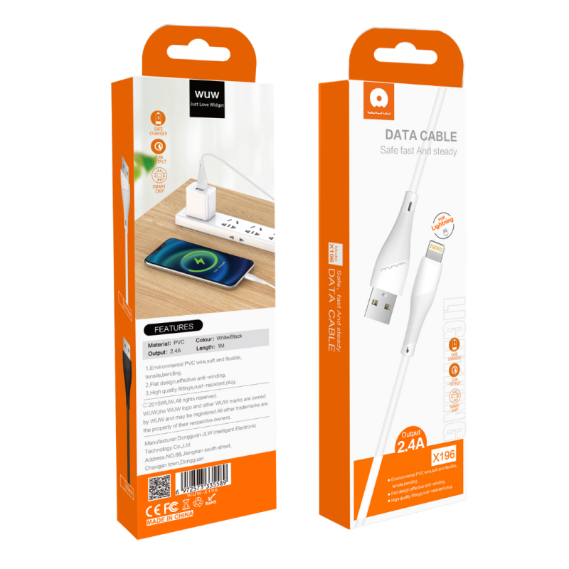 Câble USB / Lightning 2.4A 1m blanc - X196 (WUW) Câble USB / Lightning 2.4A 1m blanc - X196 (WUW)