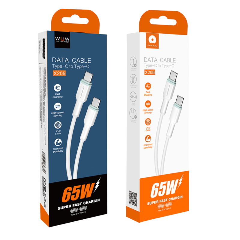 Cable WUW X205 USB-C to USB-C – 65W, White