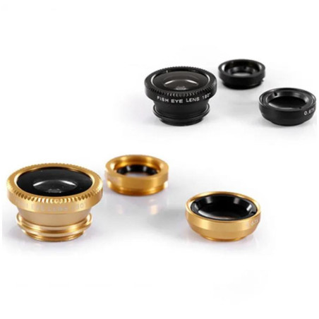 Objectif à clip universel 3-en-1 – macro, grand angle, fisheye, Argent