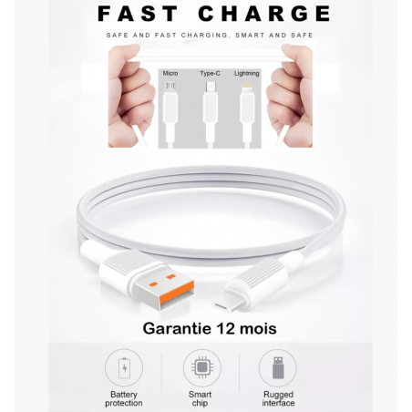 Câble USB Renforcé pour Smartphone (Vrac) | Smarty Paris 18e