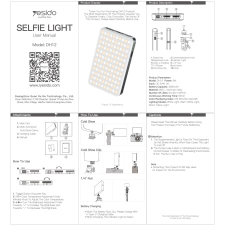 Mini lampe selfie LED YESIDO D10 DH12 – 120 LED 3000 mAh rotation 180°