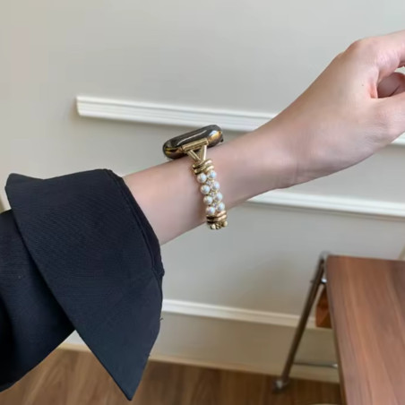 Apple Watch Band ECO with Round Pearls and Zircons – Gold Stainless Steel