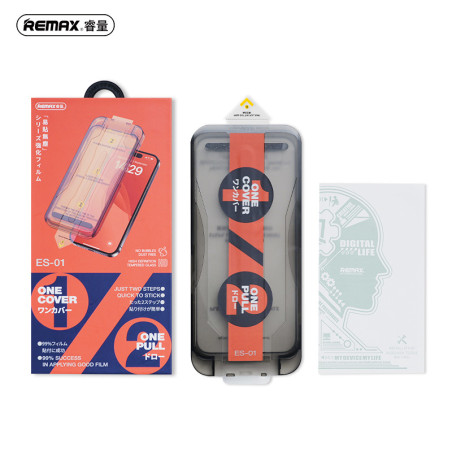 Verre trempé REMAX ES-01 – Anti-bulles 9H avec kit de pose auto pour iPhone 15 à iPhone 17