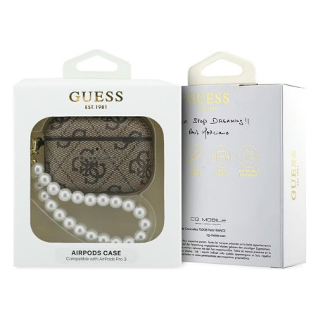 Coque de protection GUESS pour AirPods Pro 3 – PU Pearl Strap Marron