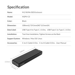 Boîtier ORICO M2PV-C3 pour SSD M.2 | Smarty