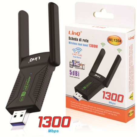 Carte réseau LinQ WL1204 – Wi‑Fi/Bluetooth USB 1300 M