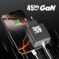 Kit chargeur EGA C45 – PD 45W USB-C + USB-A, câble USB-C 1 m Noir