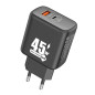Kit chargeur EGA C45 – PD 45W USB-C + USB-A, câble USB-C 1 m Noir