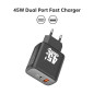Kit chargeur EGA C45 – PD 45W USB-C + USB-A, câble USB-C 1 m Noir