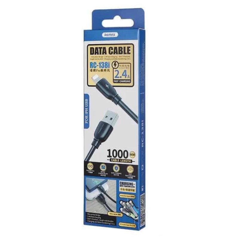 Câble USB / Lightning 2.4A Remax RC-138i - 1M - Noir Câble USB / Lightning 2.4A Remax RC-138i - 1M - Noir