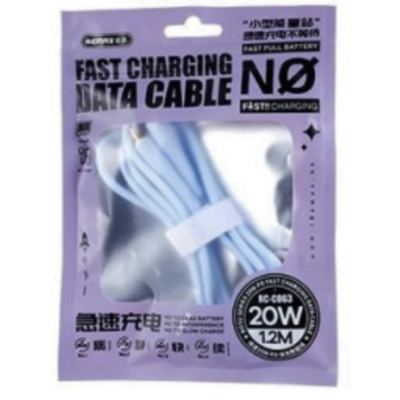 Câble Type-C / Lightning Tressé 20W Remax RC-C063 - 1.2M - Bleu Câble Type-C / Lightning Tressé 20W Remax RC-C063 - 1.2M - Bleu
