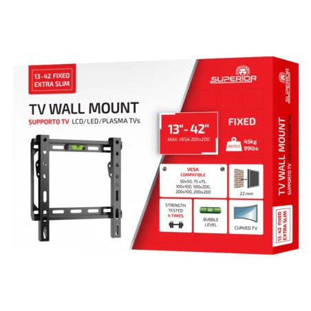Support TV mural fixe Superior Electronics SUPSTV001 – 13 à 42 pouces 45 kg VESA 200 x 200