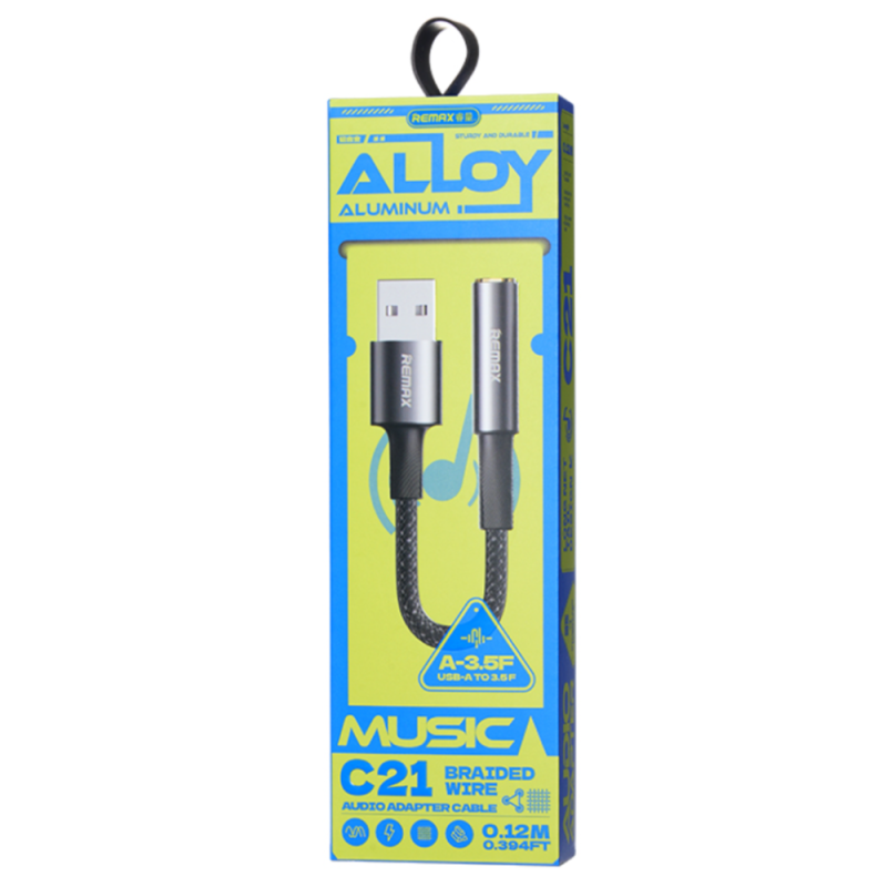 Câble Adaptateur USB / Jack Tressé 3.5mm REMAX C21 - 0.12M - Noir Câble Adaptateur USB / Jack Tressé 3.5mm REMAX C21 - 0.12M - Noir
