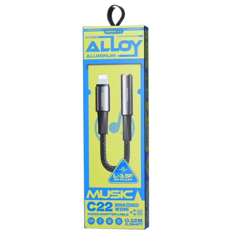 Câble adaptateur Lightning vers jack 3,5 mm REMAX C22 – 0,12 m Noir Câble adaptateur Lightning vers jack 3,5 mm REMAX C22 – 0,12 m Noir
