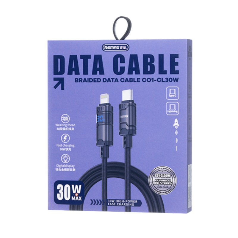 Câble USB-C vers Lightning REMAX C01-CL30W – 30 W, 1,2 m, Noir