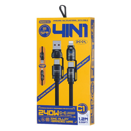 Câble 4-en-1 REMAX Vanguard C1(A+C-C+L) – 240 W 1,2 m Noir
