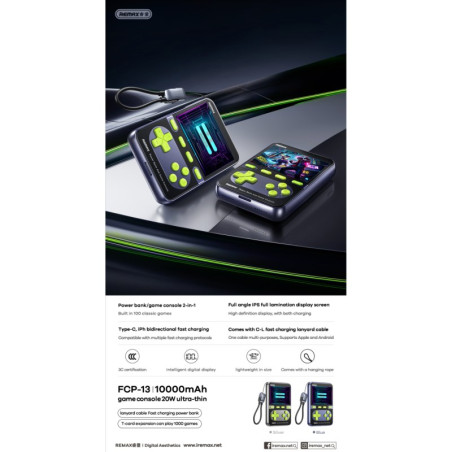 Batterie externe console de jeux REMAX FCP-13 – 10 000 mAh 20 W Bleu