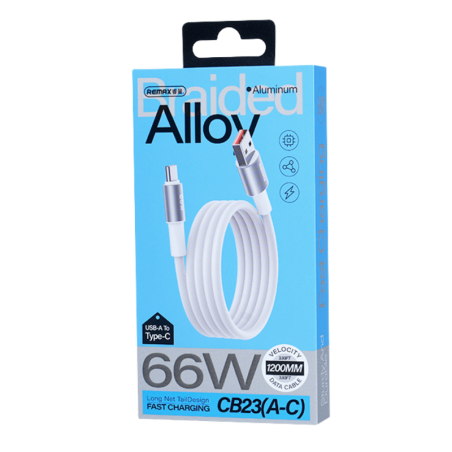 Câble USB-A / Type-C 66W en Alliage d'Aluminium Tressé avec Charge Rapid REMAX Velocity CB23(A-C) - 1.2M - Blanc