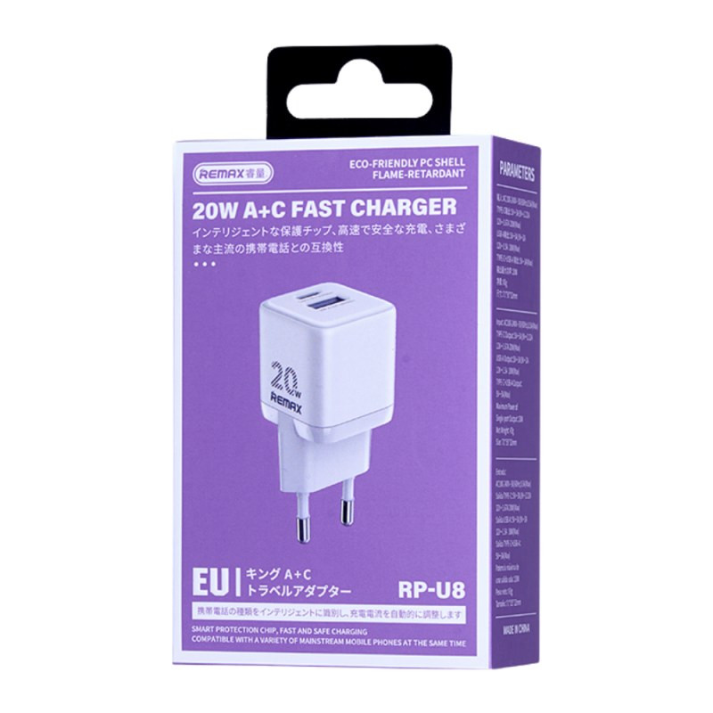 Chargeur REMAX Kings Series CA-18 – 20W USB-A + USB-C Blanc Chargeur REMAX Kings Series CA-18 – 20W USB-A + USB-C Blanc