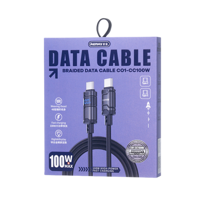 Type-C / Type-C 100W Alliage de Zinc Horizontal REMAX C01-CC100W - 1.2M - Noir Type-C / Type-C 100W Alliage de Zinc Horizontal REMAX C01-CC100W - 1.2M - Noir