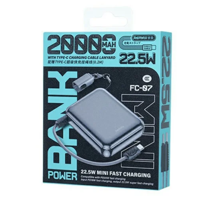 Power bank avec câbles de charge rapide 22,5 W 20 000 mAh FC-07 REMAX - Argent Power bank avec câbles de charge rapide 22,5 W 20 000 mAh FC-07 REMAX - Argent