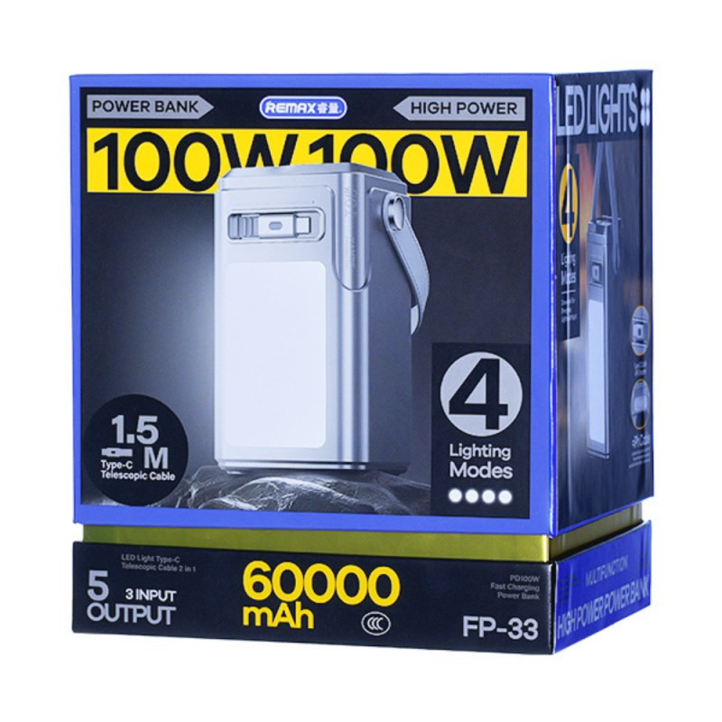 Batterie externe Remax FP-33 – 60 000 mAh 100W LED Gris