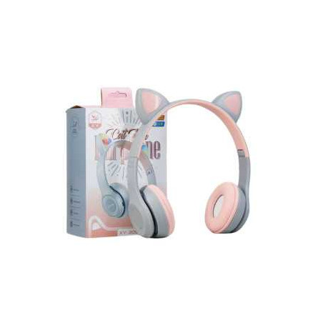 Casque Stéréo Bluetooth P47M avec Oreillette Lumineuse - Gris et Rose