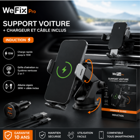 Car Mount Wefix Pro – 15W 3-in-1 Wireless Charging with Cable Black