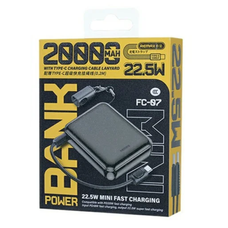 Batterie externe Remax FC-07 – 20 000 mAh, 22,5 W, gris Batterie externe Remax FC-07 – 20 000 mAh, 22,5 W, gris
