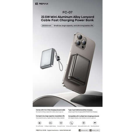 Batterie externe Remax FC-07 – 20 000 mAh 22,5W Or