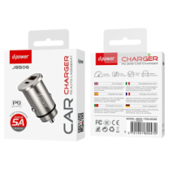 Chargeur 48W Allume-Cigare Avec 2 Ports Type-C + USB-A - D-power J8506