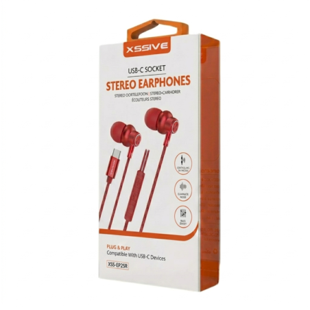 Stereo USB-C Earphones XSSIVE XSS-EP25R – Red
