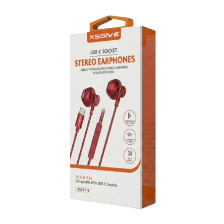 XSSIVE XSS-EP18R Stereo USB-C Earphones Red