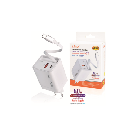 Chargeur avec Câble Télescopique Type-C 50W + QC 3.0 - Chargeur Rapide