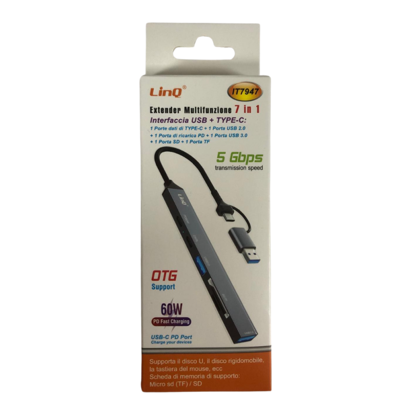 Type-C/USB Hub LinQ IT7947 – 7-in-1, USB 2.0, USB 3.0, USB-C, SD, TF, PD