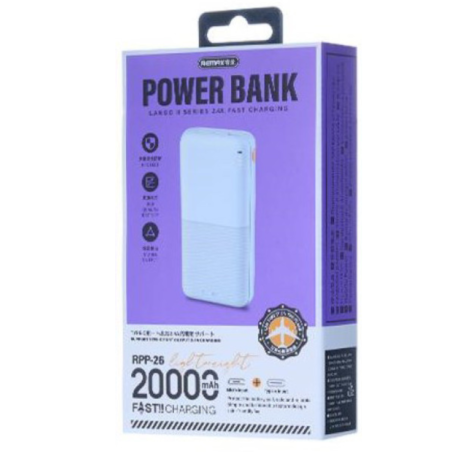 Batterie externe REMAX Lango II RPP-26 – 20 000 mAh 2,4A Bleu