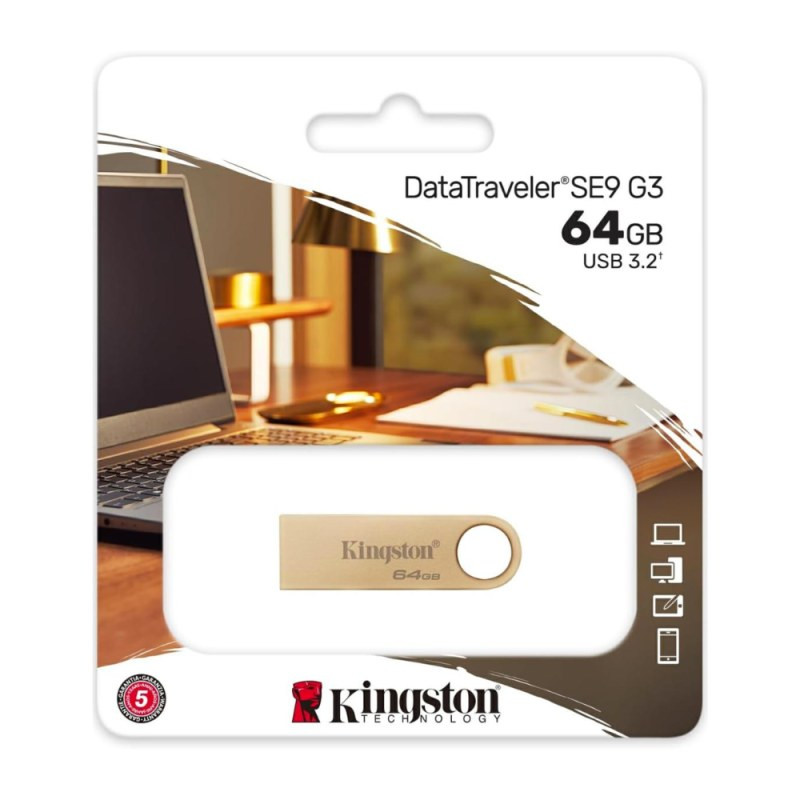 Clé USB Kingston – USB-A 3.2 64 Go DTSE9G3/64GB Or