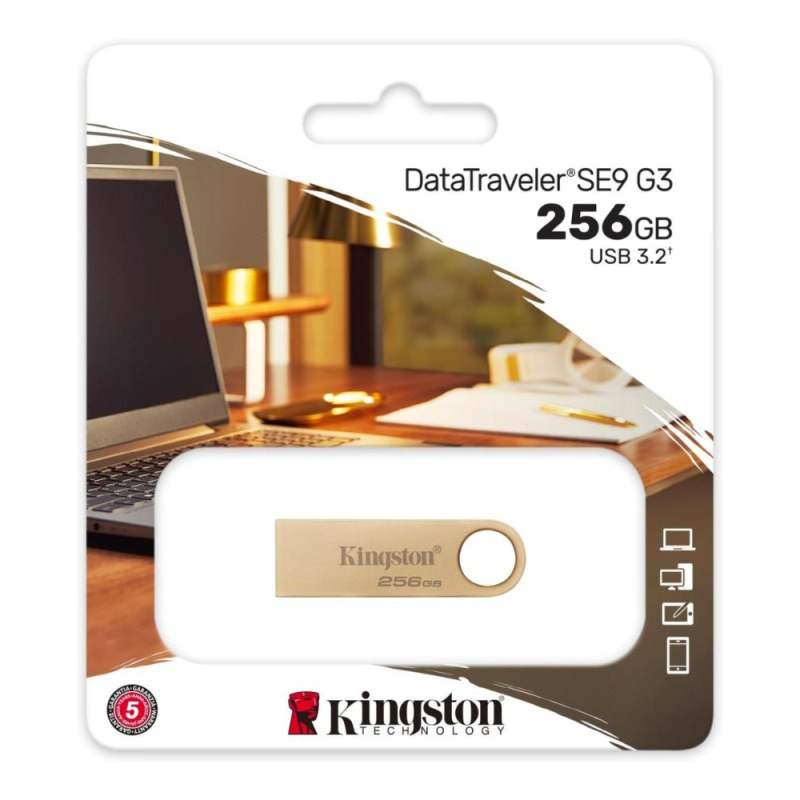 USB Flash Drive Kingston – USB-A 3.2 256GB DTSE9G3/256GB Gold USB Flash Drive Kingston – USB-A 3.2 256GB DTSE9G3/256GB Gold