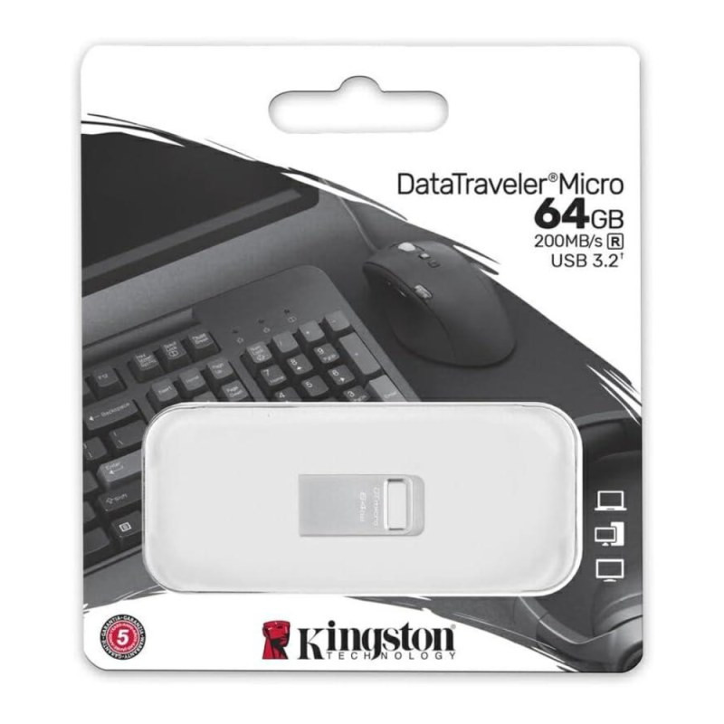 Clé USB Kingston DataTraveler Micro – USB-A 3.2 64 Go DTMC3G2/64GB Argent