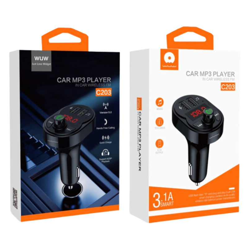 Chargeur allume-cigare WUW C203 – MP3 + USB 3,1 A Noir