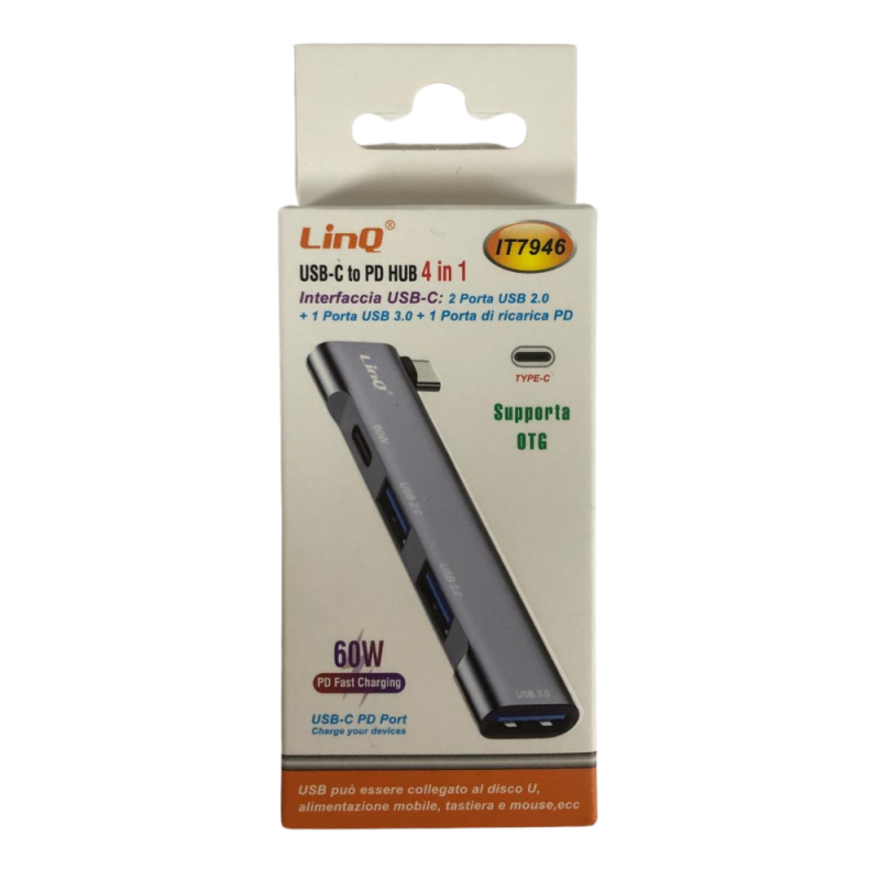 Hub Type-C LinQ IT7946 – 4-en-1, 2 x USB 2.0, USB 3.0, USB-C Hub Type-C LinQ IT7946 – 4-en-1, 2 x USB 2.0, USB 3.0, USB-C